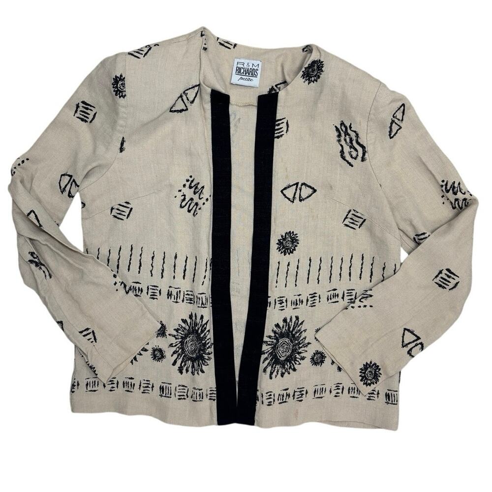 Vintage R&M Richards Geometric Blazer 🤍 90s Jacket Abstract Print 🖤 Size 8P